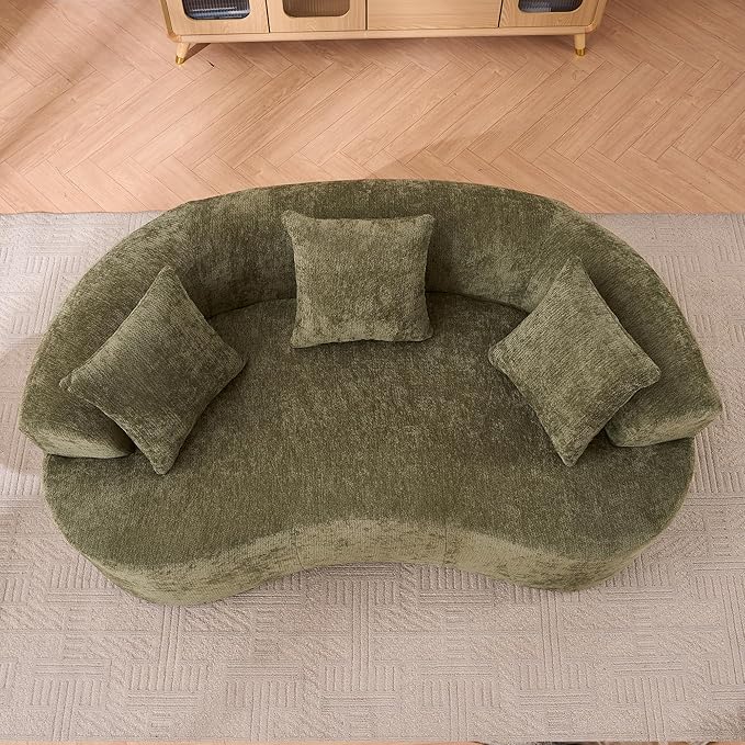 KEIKI 79 Curved Deep-Seat Sofa for Bedroom Lounge Modern Low-Back 3-Seater with Self-Inflating Foam No-Assembly Chenille Couch Ideal for Relaxing Reading and Cozy Corners