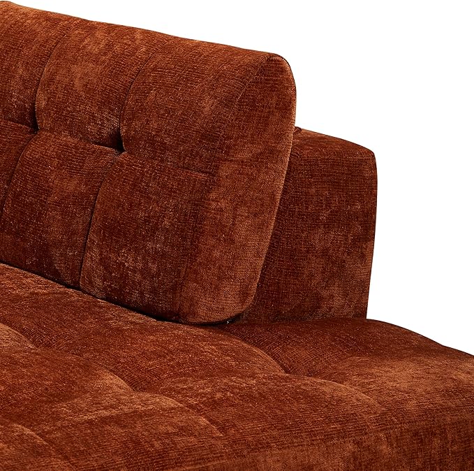 119'' Sectional Sofa Curved L-Style Right-Hand Facing Couch with Fully Upholstered Arms Tufted Design Modern Minimalist Look Dark Orange