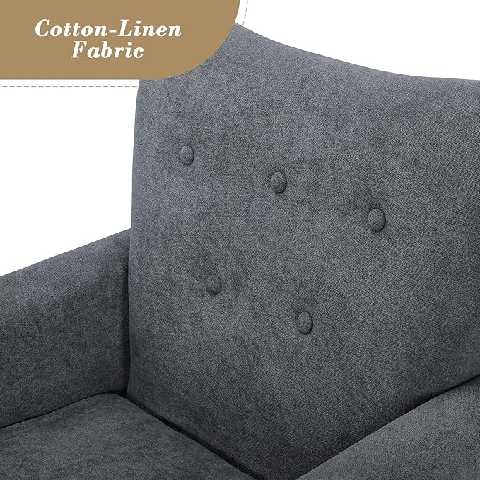 Athena Collection Mid Century Modern Chair for Living Room Upholstered Wingback Reading Chair for Adults Comfy Linen Fabric Armchair with Wooden Legs for Bedroom Dorm Balcony Grey