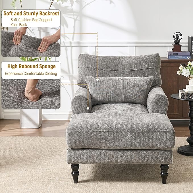 Accent Chair 51'' Modern Armchair for Living Room Upholstered High Back Lazy Sleeper Armchair Recliner for Woman Chaise Lounge Chair Indoor Single Reading Sofa with Wood Legs
