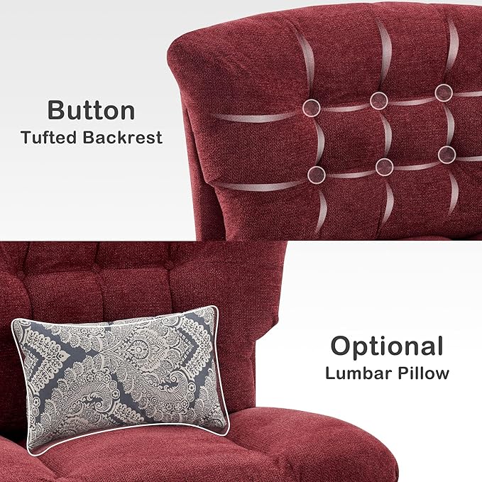 MCombo Swivel Accent Chair Modern Tufted Upholstered Armless Chairs Wide Seat Single Sofa Chair for Living Room Bedroom LW753 (Burgundy)