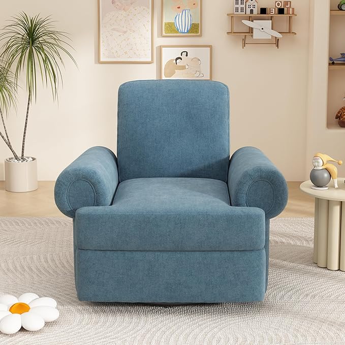 Christopher Knight Home Besty Chenille Upholstered Swivel Recliner Chair Wooden Swivel Accent Chair with Adjustable Backrest Super Comfort Rocker Recliner Sofa for Living Room/Bedroom Sky Blue