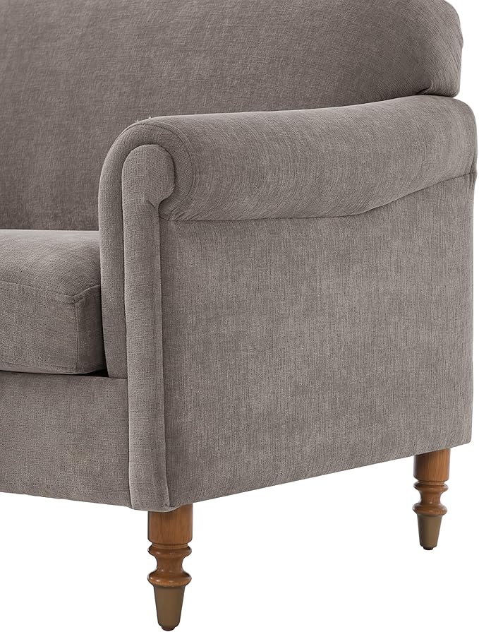 Christopher Knight Home Sola 77.5'' Modern Chenille Upholstered Loveseat Sofa with Rolled Armrest and Rubberwood Frame 2-Seater Home Sofa Living Room Comfy Couch for Hotel/Apartment Brown