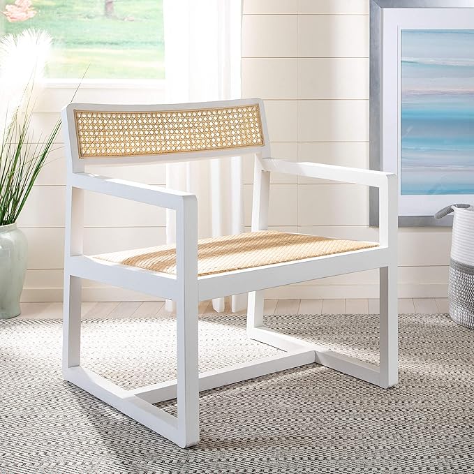Safavieh Home Lula White and Natural Cane Accent Chair
