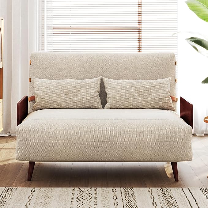 JASIWAY Convertible Sleeper Chair Bed for Adults 3 in 1 Linen Convertable Futon Chair with Pillow Fold Out Single Sleeper Couch Guest Bed for Small Spaces Bedroom Modern with Walnut Arm 43.3 | 5