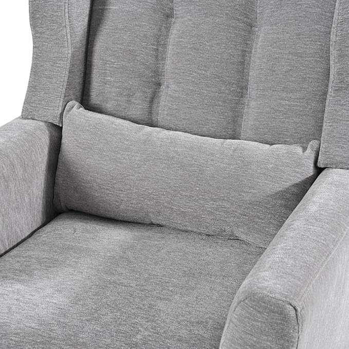 KEIKI Modern Accent Chair Chenille Armchair with Pillow Upholstered Arm Chairs with Solid Wood Legs Soft Padded Lounge Chair Mid Century Reading Chair for Living Room Bedroom Gray
