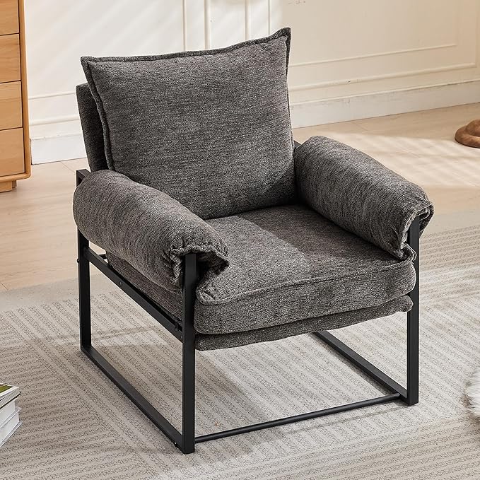 YITAI Modern Fabric Accent Chair with Adjustable Backrest for Living Room Comfy Reclining Chair for Lounge for Reading Upholstered Chair with Metal Legs1PC（Gray