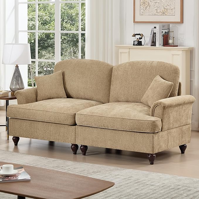 76 Chenille Loveseat Couch for Living Room Traditional Sofa with Detachable Ruffled Skirt Flared Arms Spindle Legs Comfy Mid Century Small Couches for Bedroom Small Spaces Apartment(Coffee)