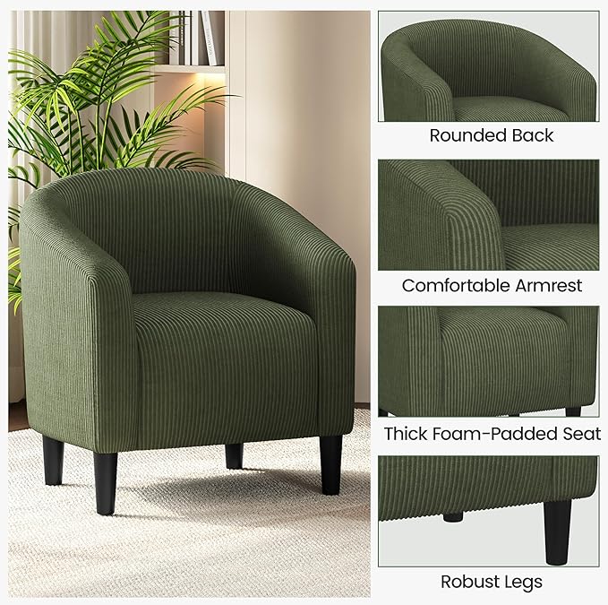 Yaheetech Barrel Chairs Furry Accent Chairs with Soft Padded Armrest for Living Room Bedroom Waiting Room Office Set of 2 Dark Green