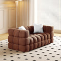 Modern Boucle Loveseat Couch for Living Room 61'' Sherpa Upholstered Sofa Couch Comfy Cloud Deep Seat Sofa Luxury Minimalist Plush Fluffy Couch for Small Apartment Office 2 Pillows Caramel