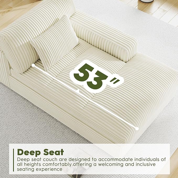 Oversized Chaise Lounge Sofa Chair IndoorSoft Corduroy Fabric Boneless sofawith CushionA Comfortable deep-Seated Cloud Sofa for use in The Living Room.(Singler-Right-arm-White)