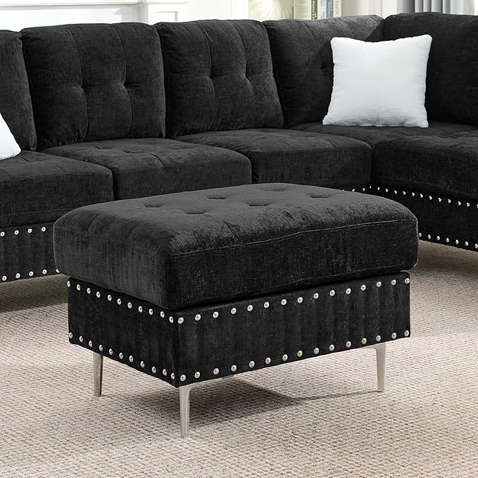 ERYE 102-Inch L-Shaped Corner Sectional Sofa Chenille Upholstered Tufted Corner Sofa Couch with Storage Ottoman and Nailhead DecorModern L-Shaped Convertible Couches
