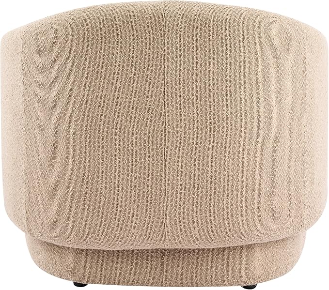 Scott Living Amanda Carly Low Profile Accent Chair Round Backrest Side Chair Living Room Armchair with Boucle Fabric Cushion Comfy Reading Chair for Bedroom Wooden Single Lounge Sofa Dark Beige