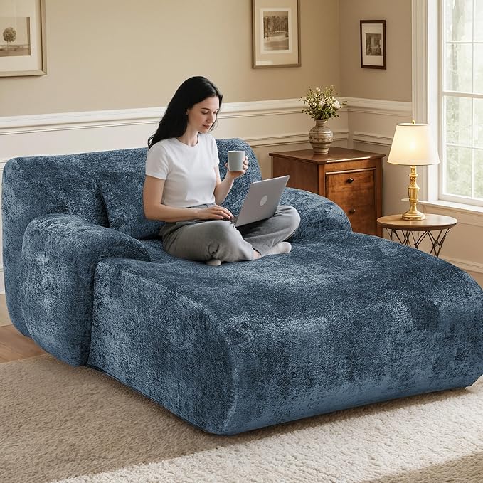 66 Inches Oversized Chaise Lounge Indoor No Assembly Required Single Sleeper Sofa Chair with Lumbar Pillow Upholstered Boneless Sofa Bed for Living Room Bedroom