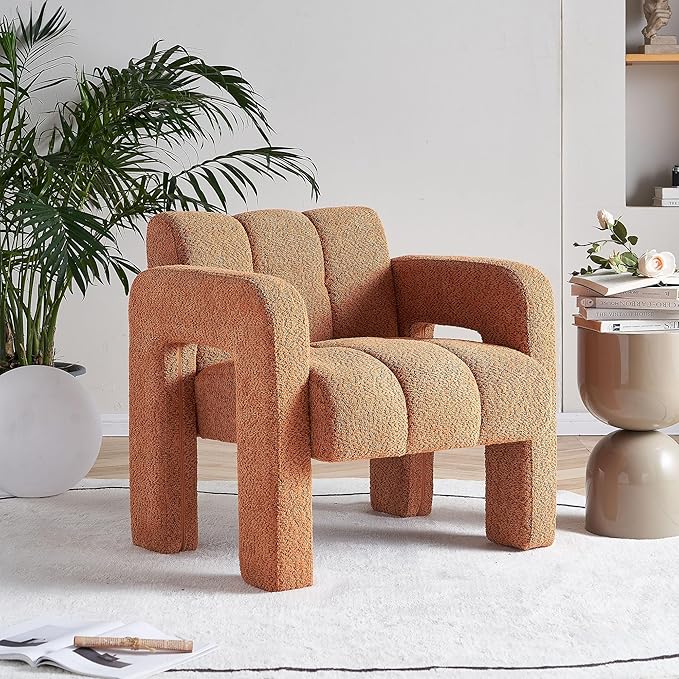 KEIKI 31 Boucle Accent Chair with High Density Foam Cushion Upholstered Modern Style Oversized Single Sofa Chair Easy Assembly for Living Room and Bedroom Apartment Office Orange