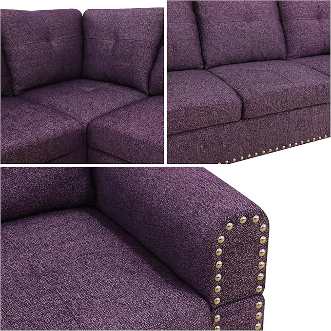 L-Shaped Sectional Sofa Modern Sectional Couches Home Sofas for Living Room with Movable Chaise Modular Living Room Sets Furniture for Apartment Bedroom &amp Office Purple