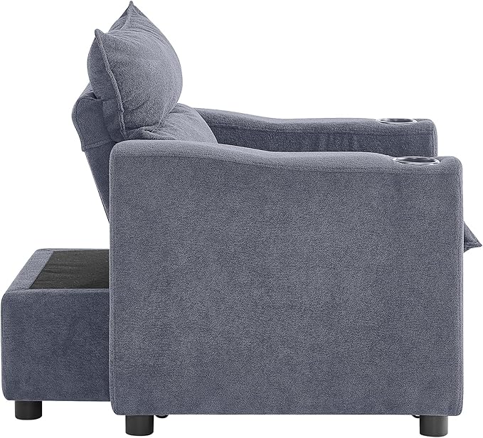 SLEERWAY 3 in 1 Convertible Sleeper Sofa Bed 36.14 W Easy Pull Out Chair Bed with Dual Cup Holders Comfy Thick Padding Futon Love Seat with Adjustable Backrest for Living Room Small Space (Grey)