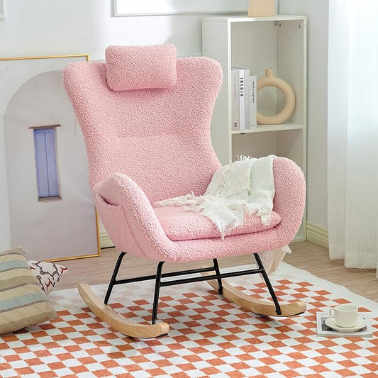 Rocking Chair with Rubber Leg and Cashmere Fabric Suitable for Living Room and Bedroom
