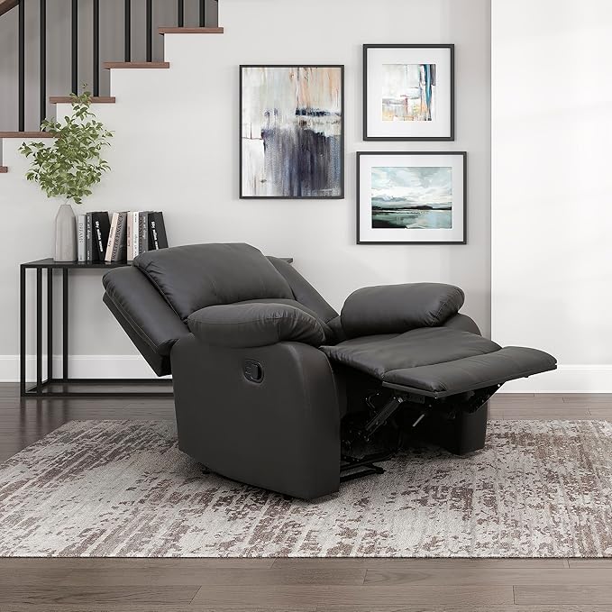 Lexicon Manual Recliner Sofa Chair Home Theater Seating Wall Hugger Manual Reclining Nursery Chair for Bedroom/Living Room/Office/Apartment Dark Brown Faux Leather