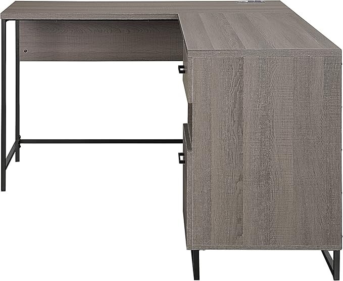 OSP Home Furnishings Hagney Lane L-Shape Desk with AC and USB Power Hub and Storage Farm Oak