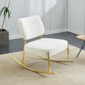Teddy Suede Material Cushioned Rocking ChairUnique Rocking ChairCushioned seat White Rocking Chair with backrest and Golden Metal Legs. Comfortable Chairs in Living Room