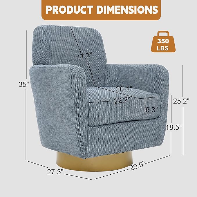 360 Degree Rotating Sofa Armchair Cotton Linen Skin Friendly Fabric Ergonomic Design Living Room Chair Bedroom Chair Living Room Chair Blue
