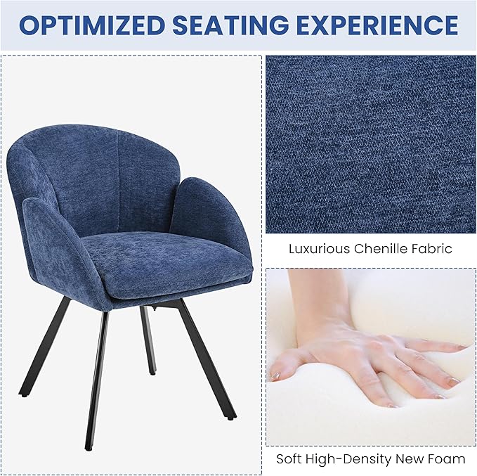 Yaheetech Swivel Accent Chair Flower Chenille Armchair Vanity Chair Side Chair with 360-Degree Swivel Base and Seat Cushion for Living Room/Bedroom/Home Office/Makeup Blue Set of 2