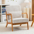 Mid-Century Modern Accent Chair with Throw Pillow Upholstered Fabric Armchair Solid Wood Frame Reading Chair for Living RoomBedroomReadingBalcony (Beige &amp Brown)