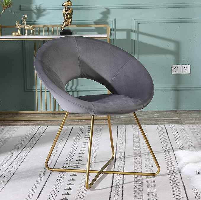 Roundhill Furniture Slatina Silky Velvet Upholstered Accent Chair with Gold Tone Finished Base Gray