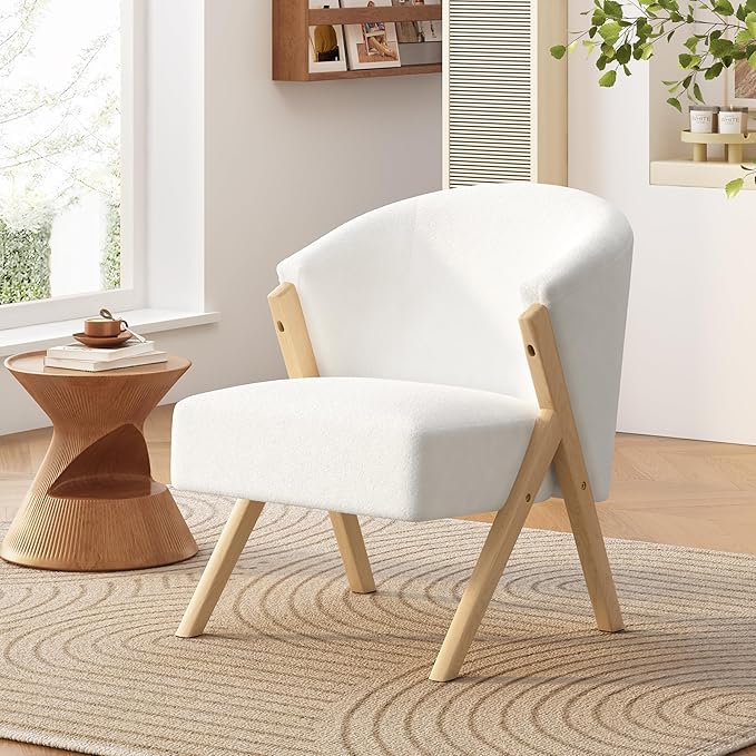 Christopher Knight Home Neris Modern Accent Chair Wooden Club Chair for Living Room Cozy Lounge Armchair with Plush Seating Curved Backrest Design Solid Wood Frame White