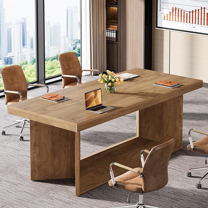 Tribesigns 63-Inch Executive Desk Large Office Computer Desk with Heavy Duty Pedestal Farmhouse Simple Workstations Writing Table for Home Office Rustic Brown