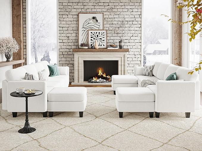 Modular Sectional Sofa Comfy Cloud Couch Sectionals Convertible Modular Couch with High Density Memory Foam 6 Seat U Shaped Sectional Couches for Living Room Washable Cover White | Comfortable C