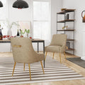 Dining Room Chair Faux Leather Vanity Chairs Set of 2 Mid-Century with Metal Legs Upholstered PU Leather Luxury Accent Chairs Living Room Restaurant(Dark Apricot)