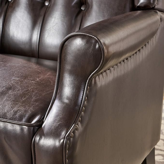 Christopher Knight Home GDFStudio Elizabeth Tufted Bonded Leather Recliner Vintage Reclining Reading Armchair 28.5D x 34.5W x 41H in Brown