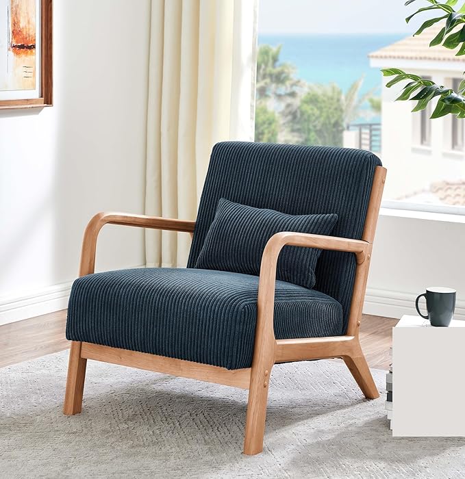 Modern Wooden Leisure Chair with Corduroy Fabric Medieval Comfortable Chair Suitable for Living Room Bedroom Study