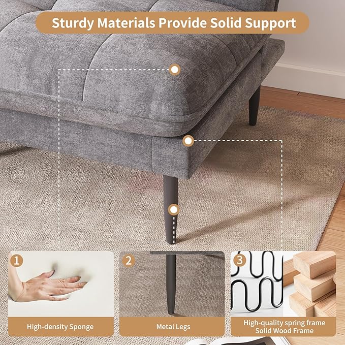 Single Supplementary Unit of The Convertible Module can be Matched with 70 inch Convertible Futon Sofa Bed Used for DIY a Larger Sofa. Grey