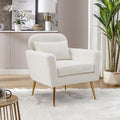 29.5 W Modern Boucle Accent Chair Armchair Upholstered Reading Chair Single Sofa Leisure Club Chair with Gold Metal Leg and Throw Pillow for Living Room Bedroom Dorm Room Office Ivory Boucle
