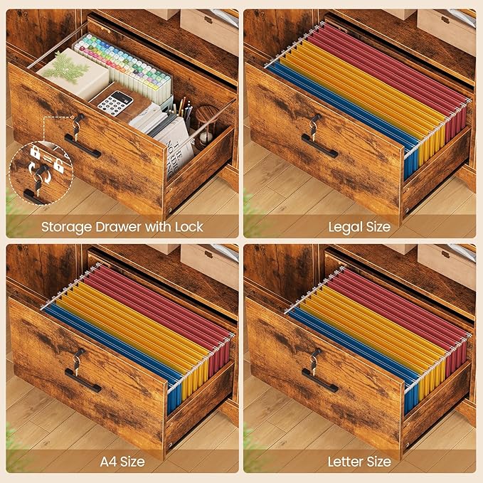 SEDETA 56.7 L Shaped Standing Desk Reversible Computer Office Desk with Drawers &amp Hutch Stand Up Corner Gaming Desks with LED Lights &amp Power Outlets for Home Office Rustic Brown