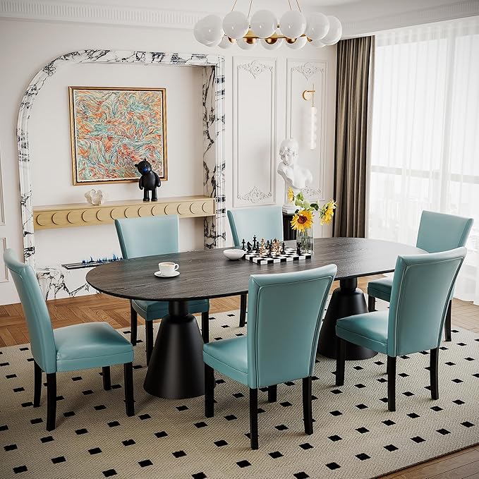 MODERION Parsons Solid Wood Dining Chairs Set of 8 with UP High Back Kitchen Chairs with Upholstered Seat Holds Up to 300 LbsAccent Chairs Easy Assembly Light Blue CY1331HL