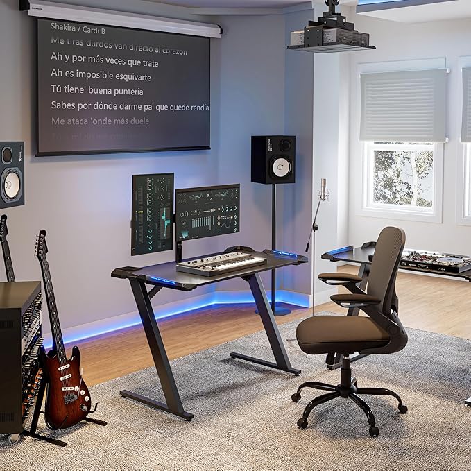 EUREKA ERGONOMIC Gaming Desk with LED Lights Home Office RGB Table Small Gaming Desk Computer Table Black
