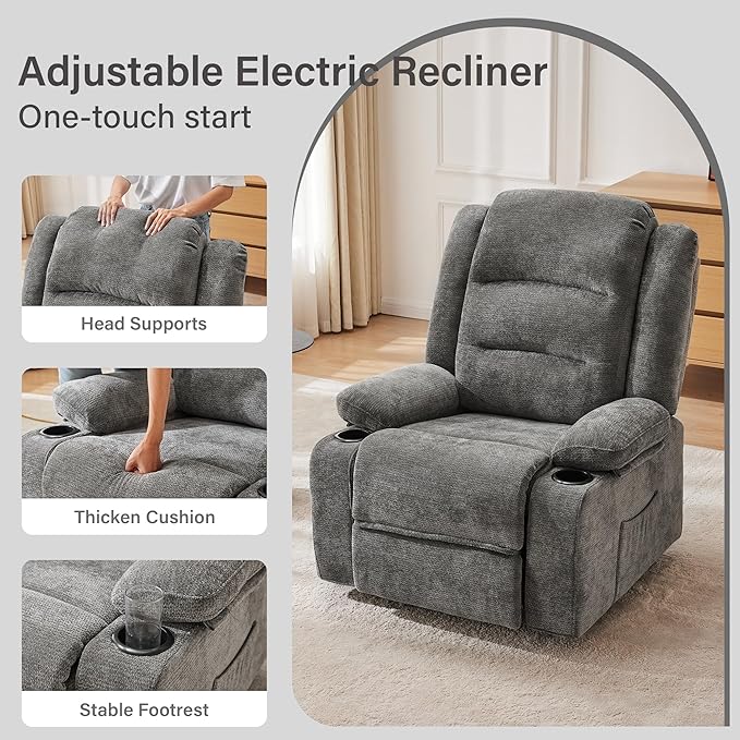 Power Recliner Chair with Cup Holders Electric Recliner Chair for Adults Living Room Reclining Chair Home Theater Seating Lounge Chair (1 Gray)