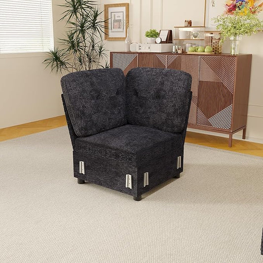 Corner Seat for Modular Sectional Sleeper Sofa Bed with Adjustable Backrest Premium Textured Chenille Easy to Assemble Dark Blue