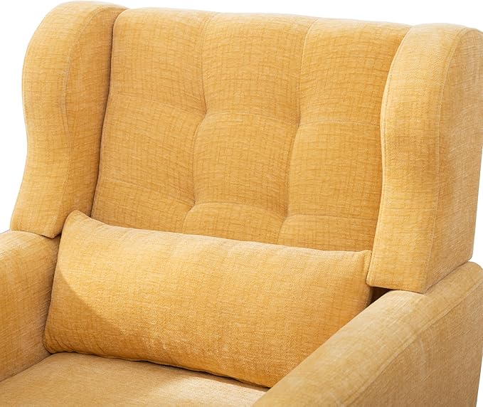 Livavege Mid Century Accent Chair with Wood Frame Chenille Fabric Modern Upholstered Lounge Reading Living Room Armchair w/Waist Cushion Comfy Single Sofa for Bedroom Sunroom Yellow
