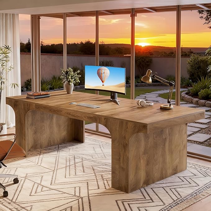 Tribesigns 70.9-Inch Executive Desk Large Wooden Computer Office Desk Modern Writing Table Business Workspace Home Office Furniture with Arched Design Rustic Wood Grain
