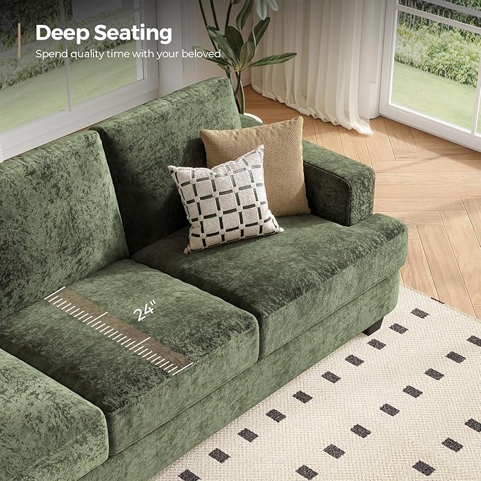 89 Inch Sofa with Extra Deep Seats Oversize3 Seater Sofa for Living Room Modern Couch and Sofa Comfy Armrests and Seats and Backrests Easy InstallationChenille Fabric Green