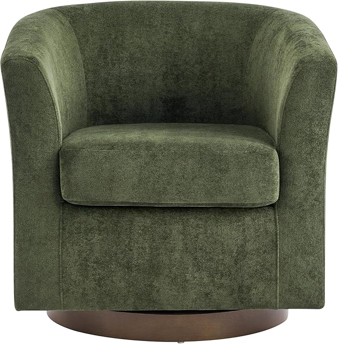 Christopher Knight Home Coles 360° Velvet Swivel Accent Chair Living Room Barrel Swivel Chair with Iron Frame Wooden Velvet Club Chair with Rotation No Assembly Required Olive Green+Walnut