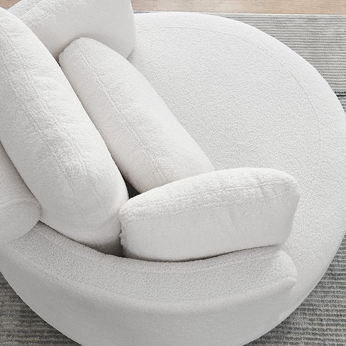 kevinplus Swivel Barrel Chair Accent Chair with Storage Ottoman for Living Room Modern Round Upholstered Single Sofa Couch Chair for Apartment Bedroom Teddy Fabric White (ø39'' x 30.5'')
