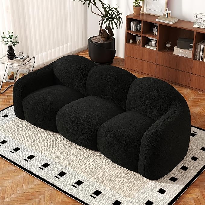 JACH Small Minimalist Sofa for Apartment Modern Comfy Upholstered Sofas Boneless Leisure Couches 3-Seater Cloud Couch for Living Room Bedroom Small Space (Black No Assembly Required)