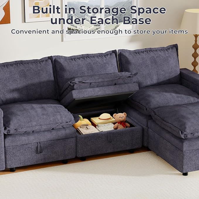 Storage Ottoman Module for Modular Sectional Sofa Living Room Coffee Table Ottoman Footrest for Convertible Sectional Couch DIY Combination Grey Chenille