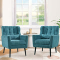 Accent Chair Set of 2 Upholstered Armchair with Pillow Fabric Single Sofa Chair with Lounge Seat and Wood Legs Accent Chair for Living Room Small Spaces (Teal)